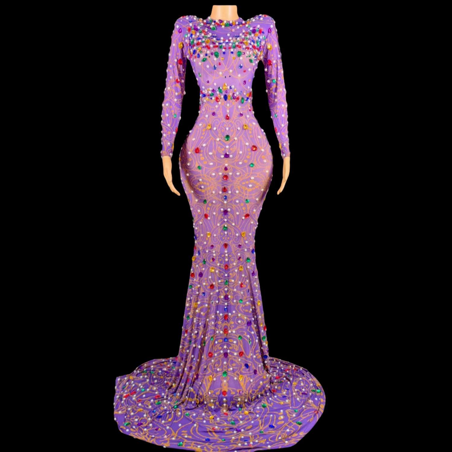 Sparkly Rhinestone Club Party Dress - Sparkly Strass Paarse Zeemeermin Jurk High-end