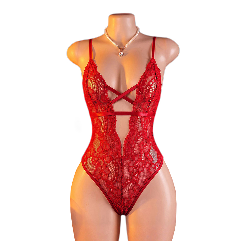 Lingerie - Sexy damesondergoed, exotische, rugloze kanten bodysuit,