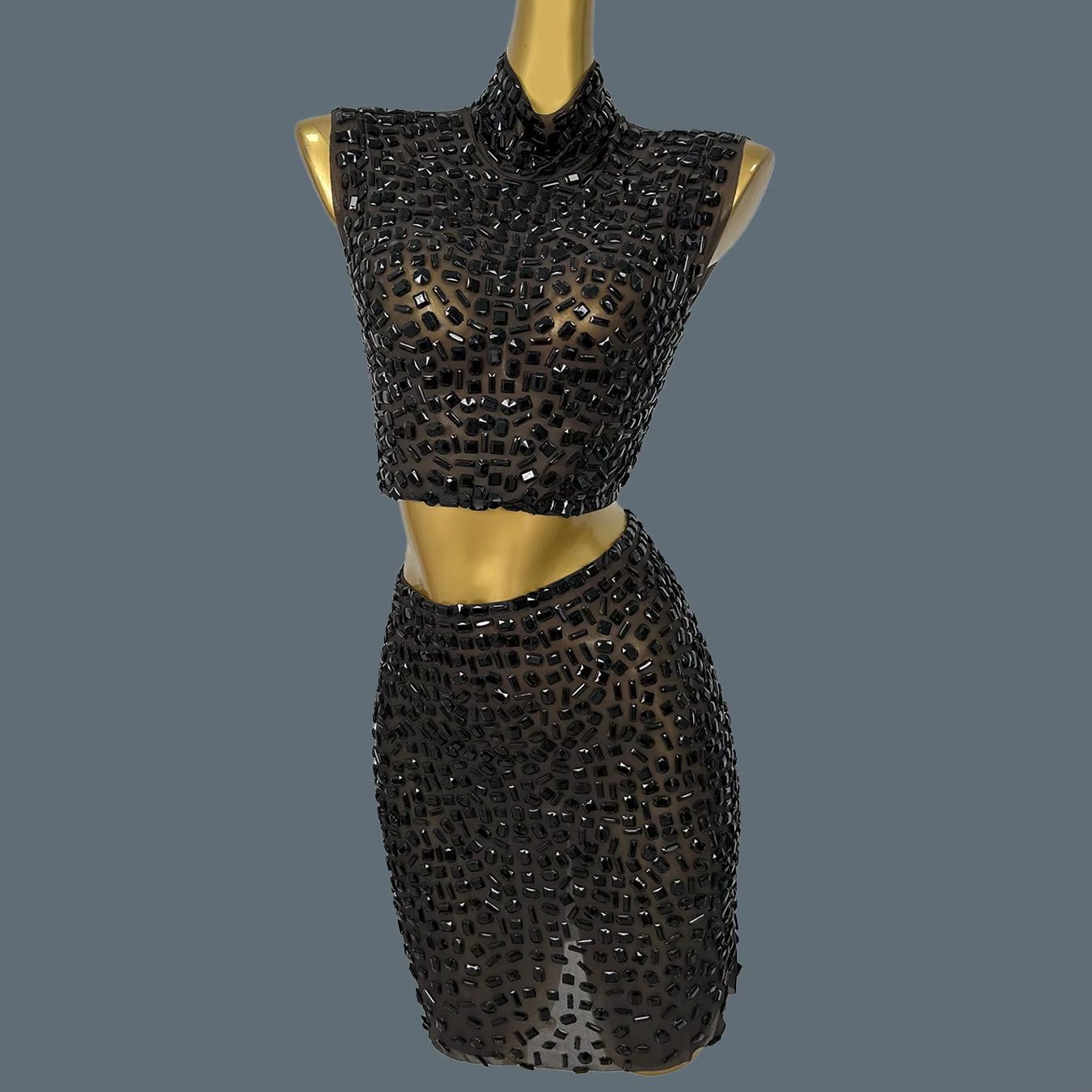 Sparkly Rhinestone Club Party Dress - Zomer Sparkly Zwarte Strass Jurk Pak