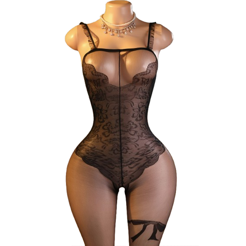 Lingerie - 1 x Verleidelijke zwarte kanten bodysuit—ontworpen