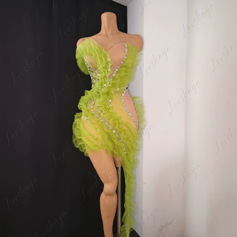 Sparkly Rhinestone Club Party Dress - Luxe, met de hand bezette, doorschijnende