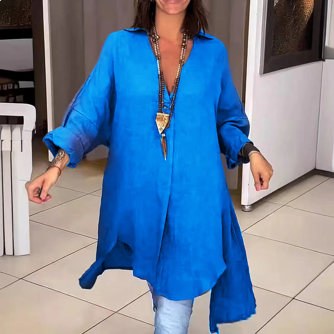 Dames linnen overhemdjurk, los - Casual Loose Linen Shirt Dress recensie en prijs