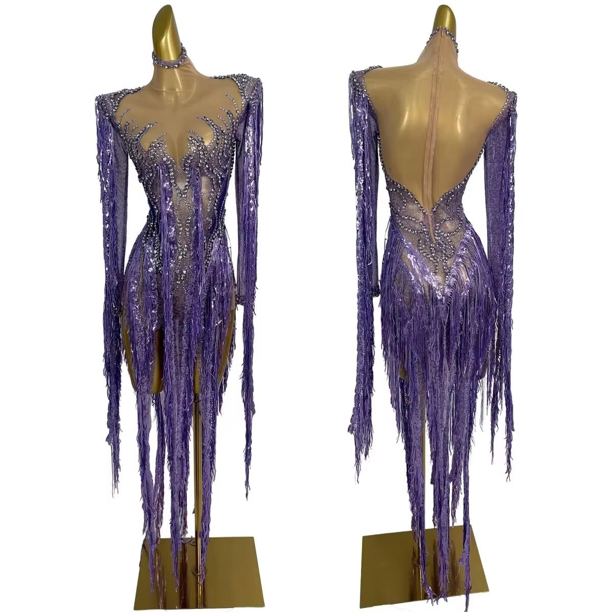 Glinsterende strass lange fran - Sparkly Rhinestone Club Party Dress recensie en prijs